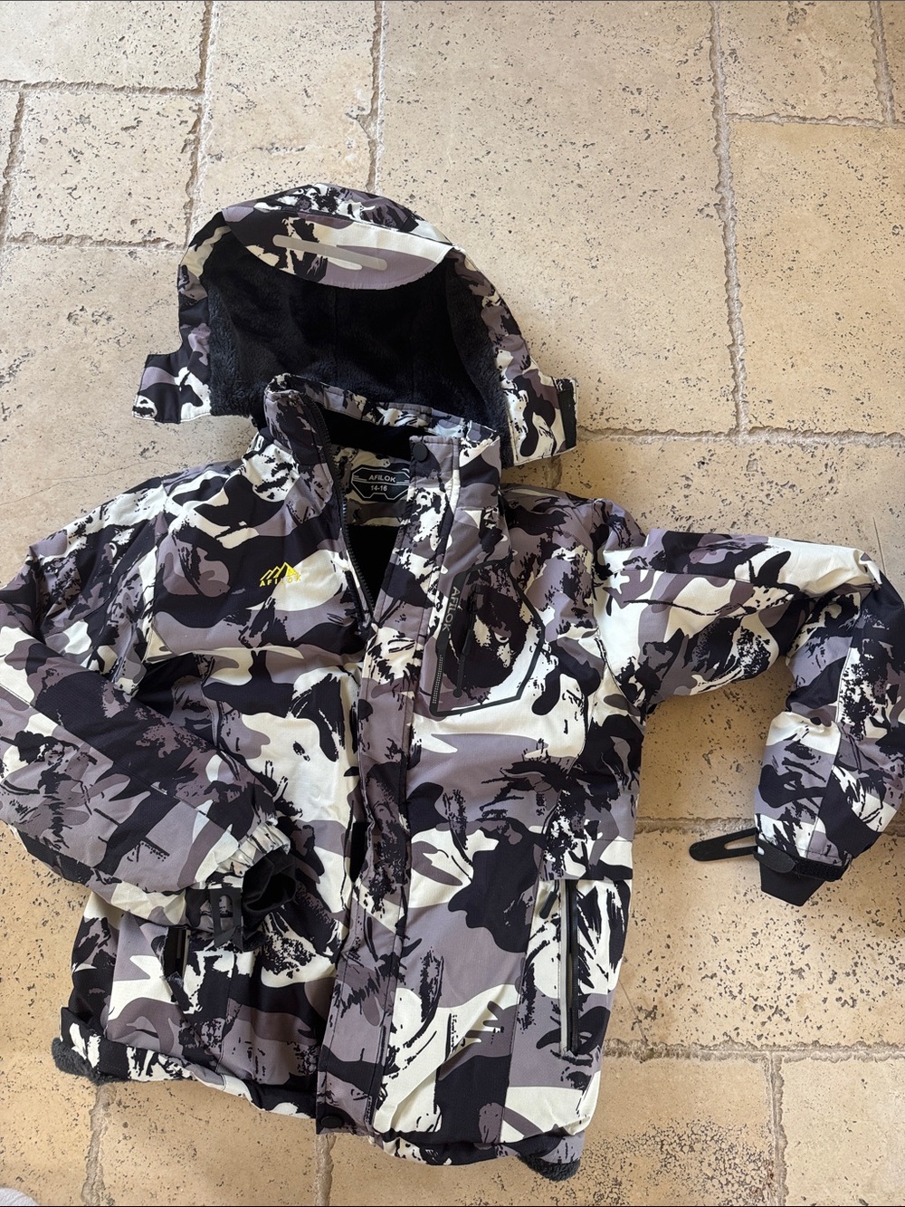 Kids Black & Gray Camouflage Ski Jacket